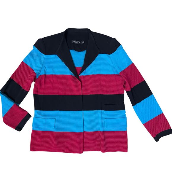 Misook Cardigan Color Block Striped Knit Jacket - Picture 2 of 9